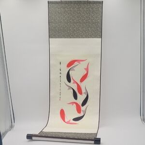 Koi Fish Hanging Scroll Art - Red & Black Koi